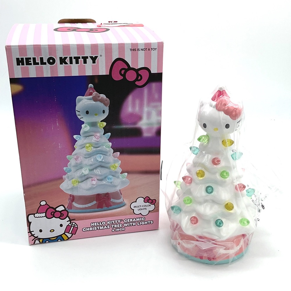 Hello Kitty Ceramic Christmas Tree with Multi Color Lights 6 Inch Sanrio